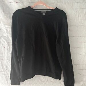 Structure Black Merino Wool V Neck Pullover Sweater L